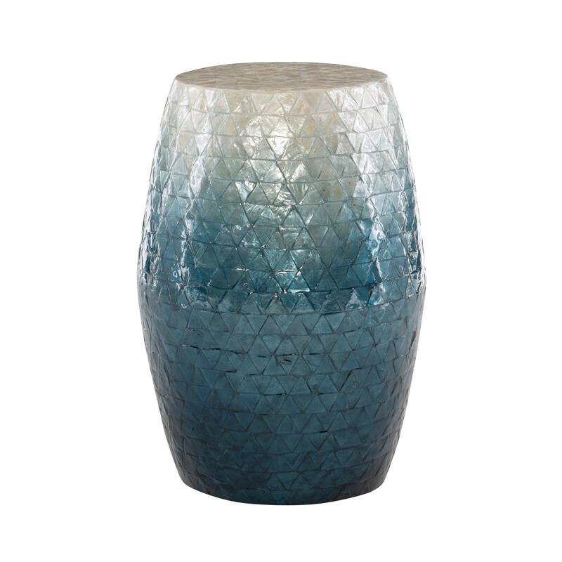 Capiz Mosaic Ombre Drum Side Table - 19.75" - Blue and White