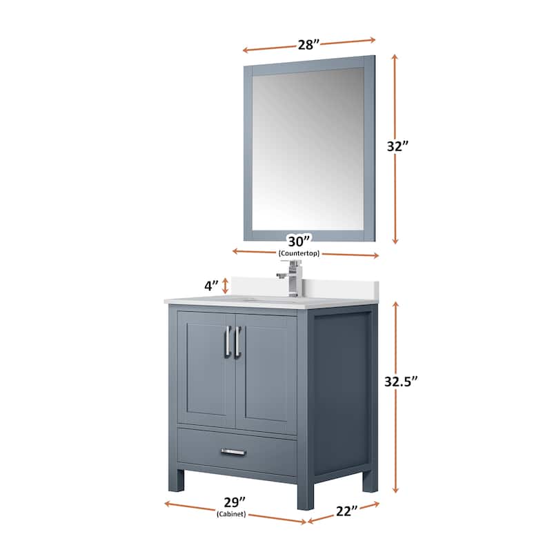 Jacques 30 in. W x 22 in. D White Bath Vanity, Cultured Marble Top, Faucet Set, and 28 in. Mirror