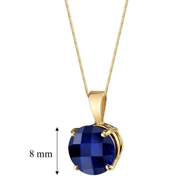 14k Yellow Gold Round Cut 2.50 cts Created Blue Sapphire Pendant