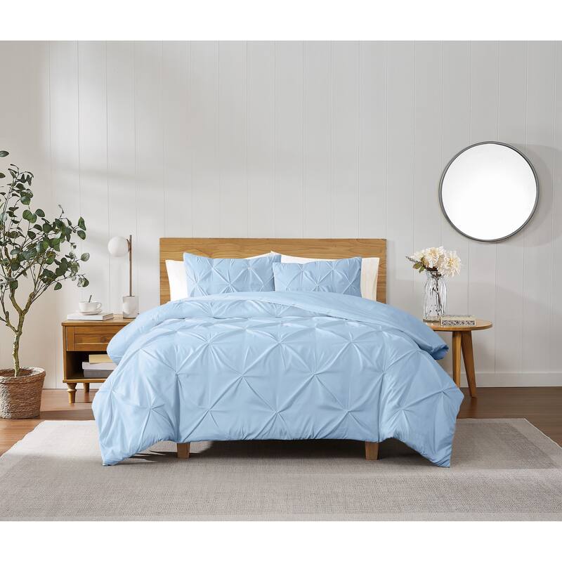 Truly Soft Pinch Pleat Solid 3 Piece Duvet Set - Sky Blue - Queen