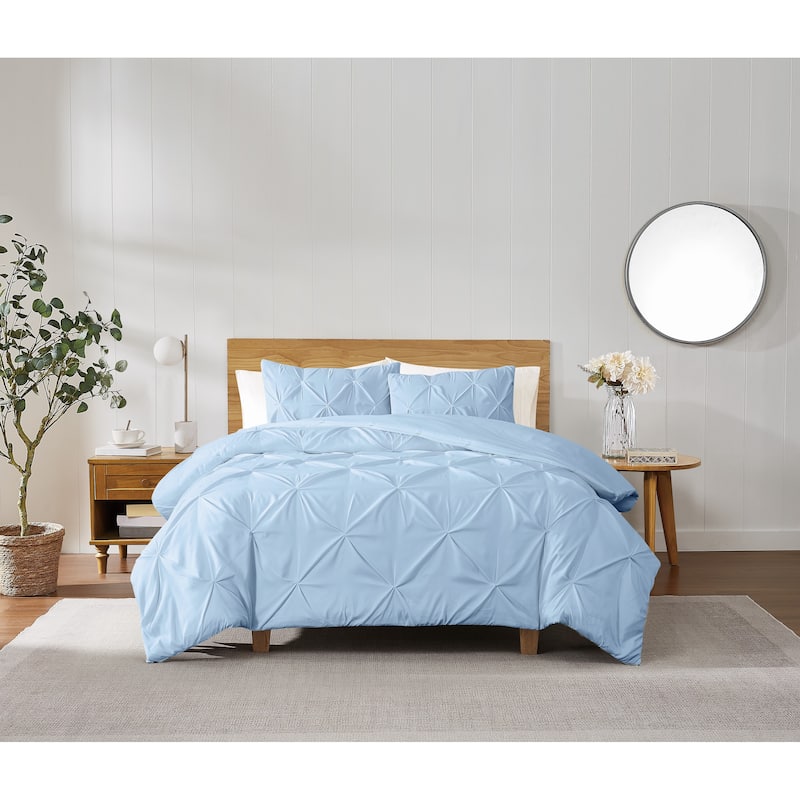 Truly Soft Pinch Pleat Solid 3-piece Microfiber Comforter Set - Sky Blue - Twin XL