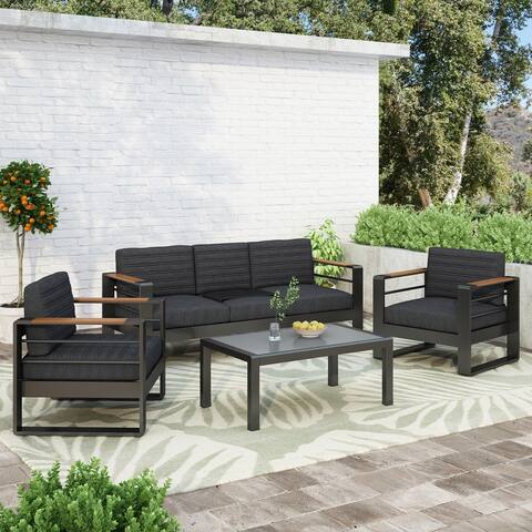 Giovanna Outdoor Aluminum 3 Seater Sofa with Water Resistant Cushions by Christopher Knight Home