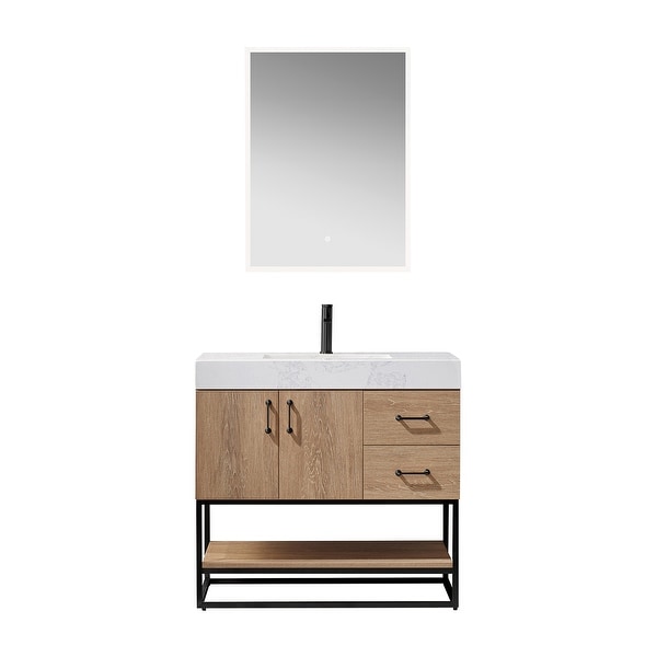Alistair 36B" Vanity with White Grain Stone Countertop With Mirror. Opens flyout.