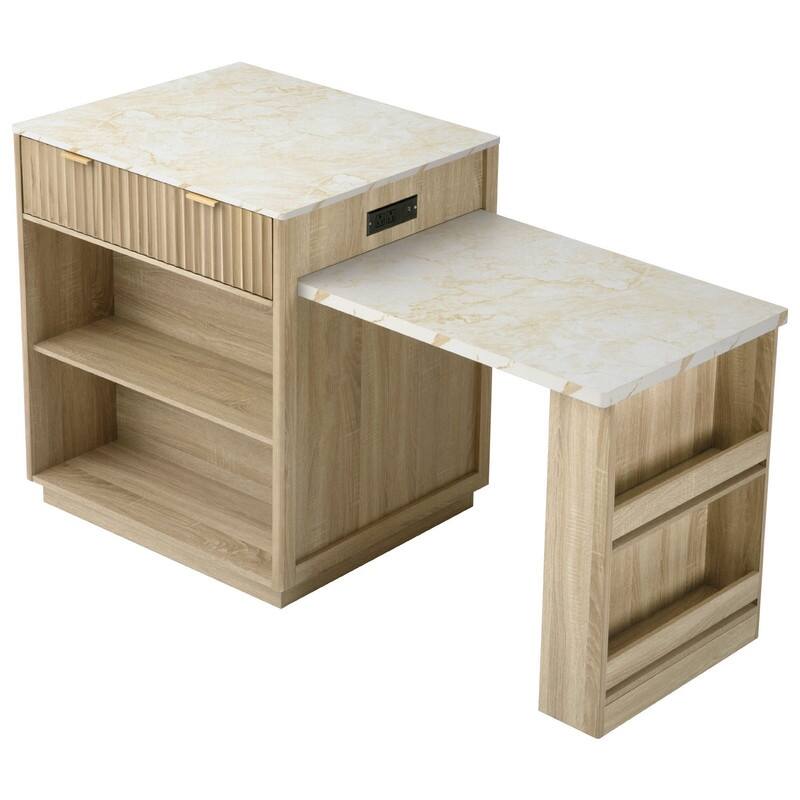 82.6" Fluted Kitchen Island with Extendable Dining Table and Power Outlet for Modern Kitchen Spaces