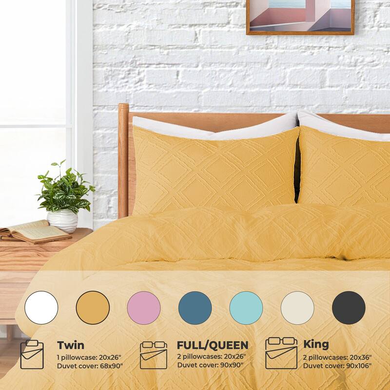 Tufted Clipped Jacquard Geometric Oversized Duvet Cover & Pillowcase Set