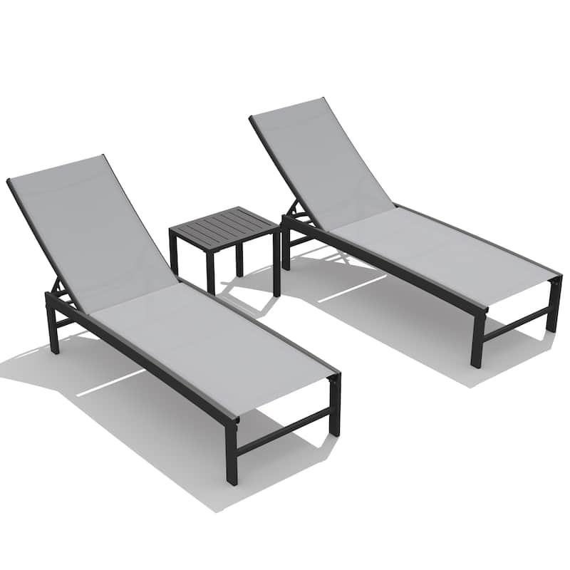 3-Piece Outdoor Loungers Patio Chaise Lounge Chairs Set with Side Table