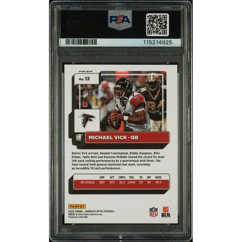 Michael Vick 2022 Panini Donruss Optic Red Signed Football Card #12 Auto Graded PSA 10 98/99 Cert # 115214925 - 8' x 11'