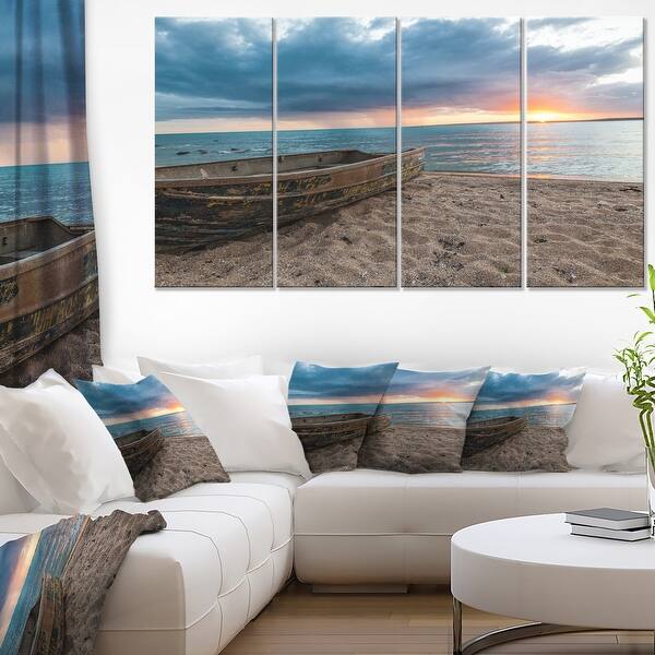 Rusty Row Boat on Sand at Sunset - Extra Large Seascape Art Canvas ...