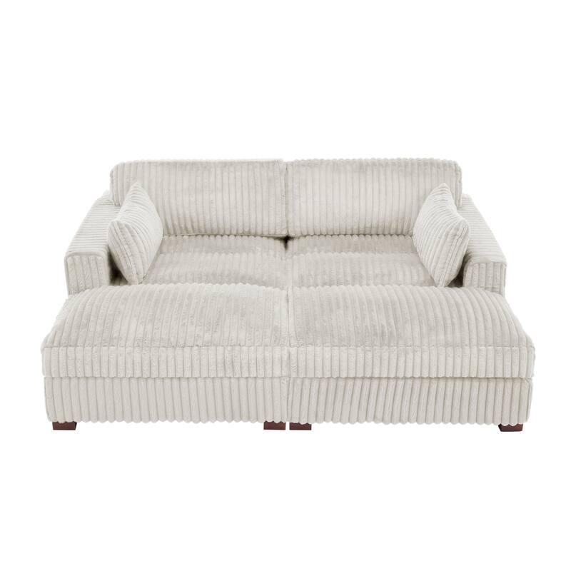 Modern Modular Flannel Fabric Upholstered Sectional Sofa with Square Arm
