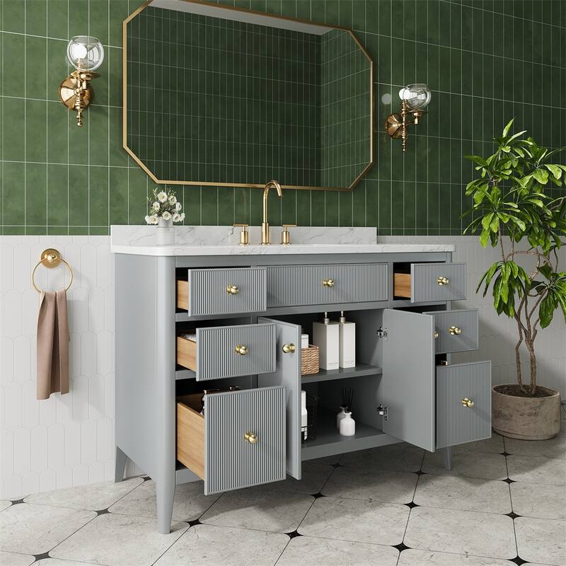 48''Freestanding Single Sink Bathroom Vanity w/Solid Wood Construction - Grey