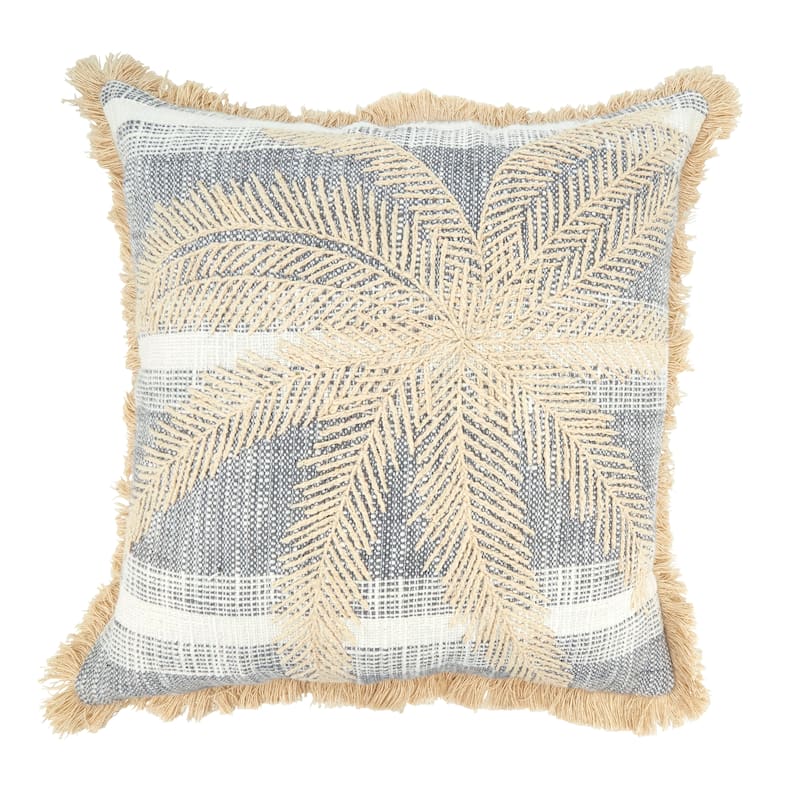 Palm Breeze Embroidered Throw Pillow - 18"x18" - Cover Only - Grey