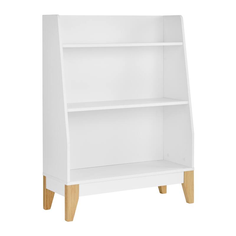 Danya B. Steiner White 3-Tier Kids Book or Toy Figure Display Unit Freestanding Bookshelf with Contrasting Wood-Toned Legs