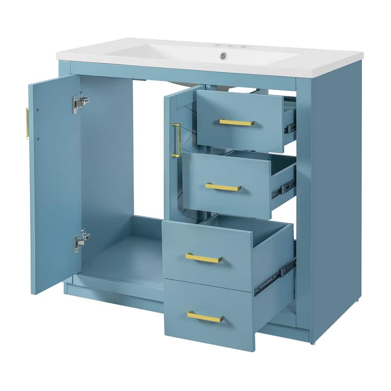 36"Bathroom Vanity with Ceramic Sink,Solid Wood Storage Cabinet, Freestanding Vanity Set with 3 Drawers& Soft Closing Doors