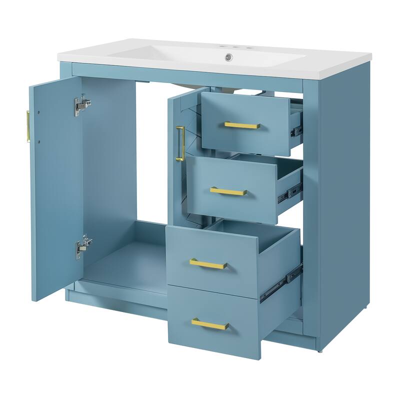 36'' Bathroom Vanity with Ceramic Sink Combo, Freestanding Vanity Set with 3 Drawers& Soft Closing Doors