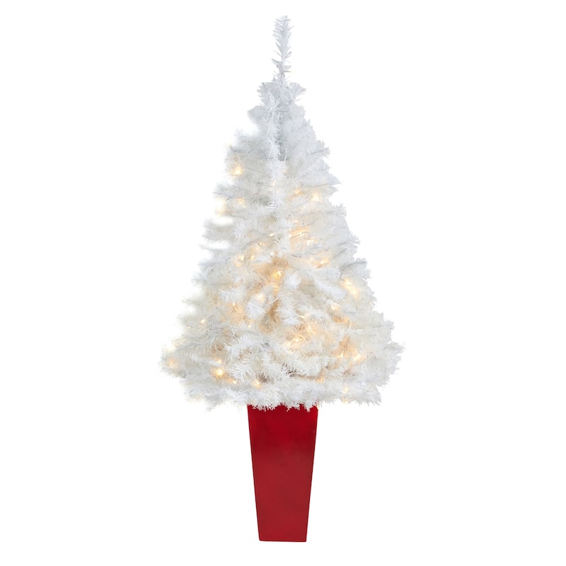 4.5 Ft Artificial Christmas Tree with Lights & Planter - Holiday Decor for Home - White - 48