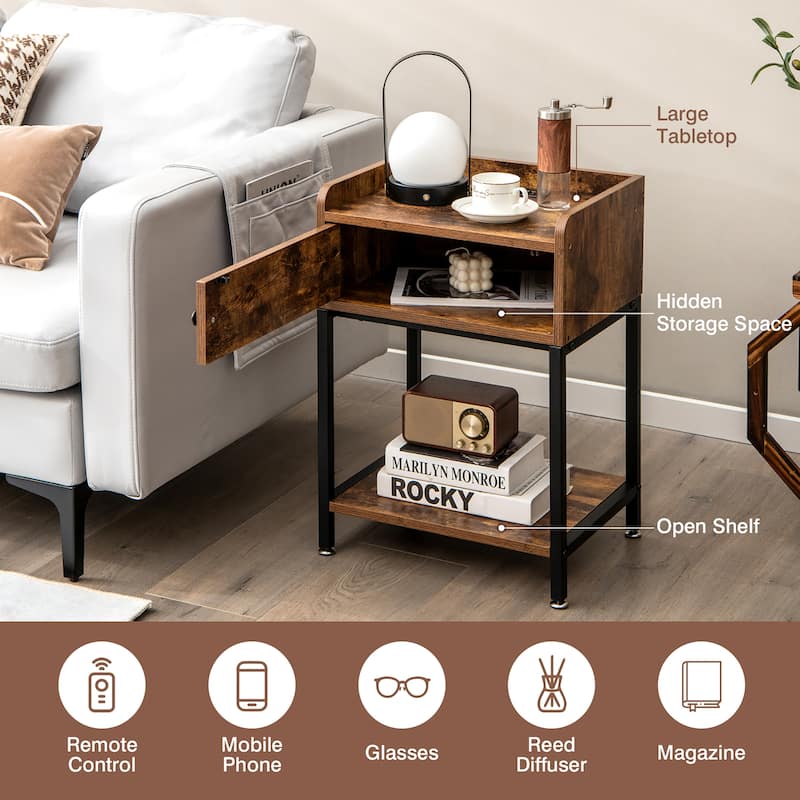 Costway Nightstand W/ Charging Station Sofa Side Table Storage Cabinet - See Details