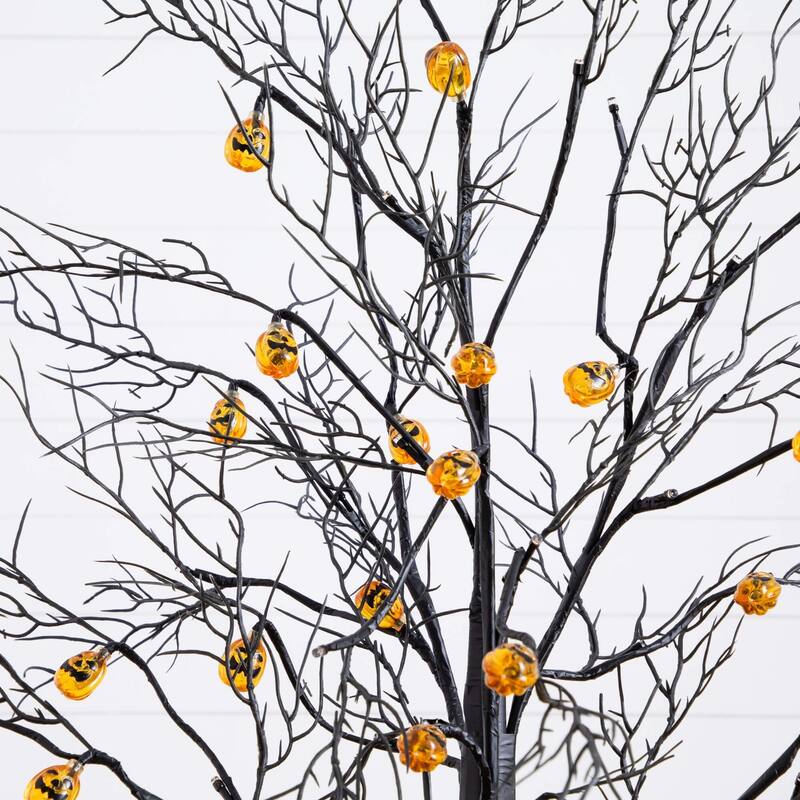 Pre-Lit Pumpkin Artificial Halloween Twig Tree - 4' - Orange LED Lights