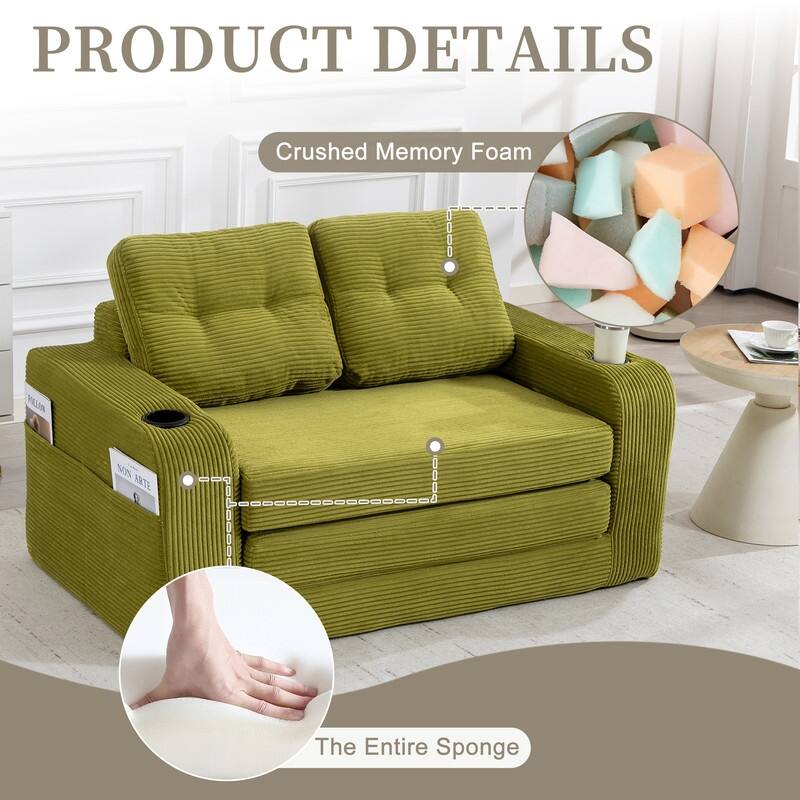 HOMEFUN 2 in 1 Convertible Sofa Bed,Corduroy Upholstered Compressed Sofa Bed for Living Room