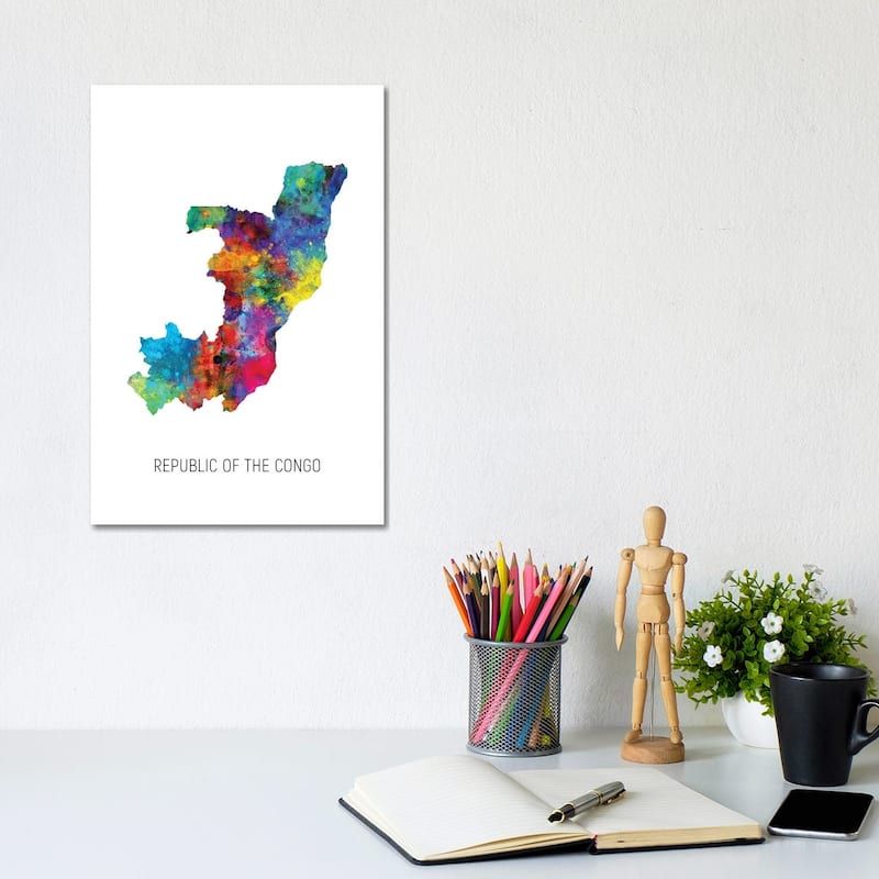 iCanvas "Republic Of The Congo Map" by Michael Tompsett Canvas Print - 12x8x0.75