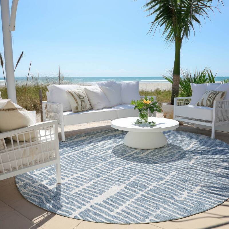 Machine Washable Indoor/ Outdoor Chantille Modern Abstract Rug - Blue - 8' x 8'