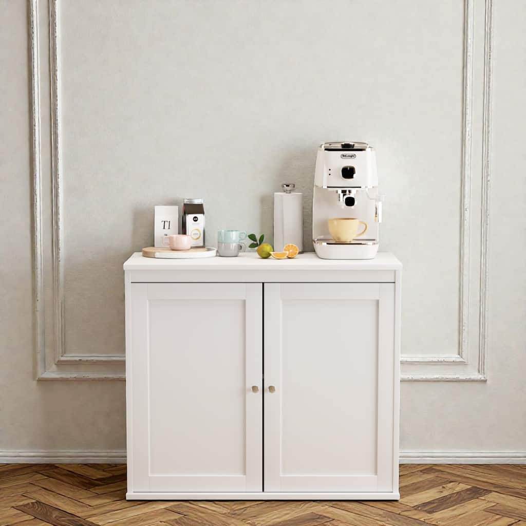 Modern White Kitchen Storage Cabinet with Double Doors, Adjustable Shelves, Coffee Bar Sideboard for Dining Room or Entryway