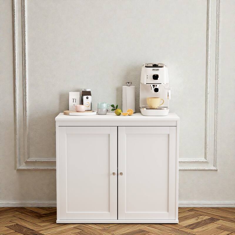 Modern White Kitchen Storage Cabinet with Double Doors, Adjustable Shelves, Coffee Bar Sideboard for Dining Room or Entryway - White
