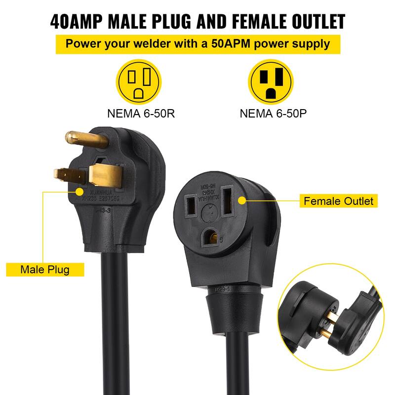 Welder Extension Cord 40Amp 25ft 250V, Welding Power Cord with NEMA 6-50 Plug 8 Gauge 3 Prong