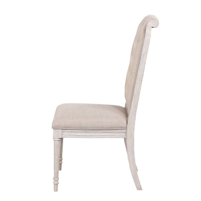 Beige and Antique Champagne Tufted Back Side Chairs (Set of 2)