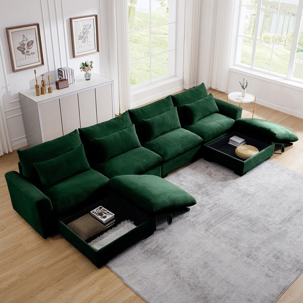 Luxury Big Deep Seat U-Shaped Corduroy Sectional Couches, 4