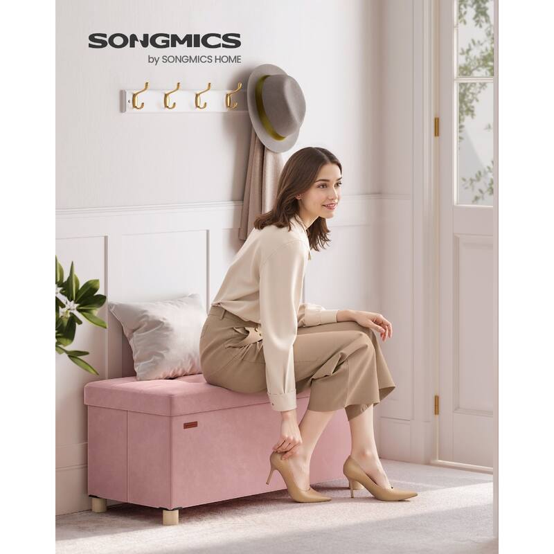 Tufted Velvet Ottoman Bench with Storage and Wood Legs Foldable Footstool for Living Room