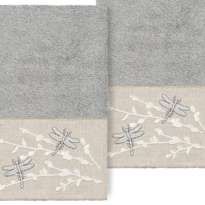 Authentic Hotel and Spa 100% Turkish Cotton Braelyn 2PC Embellished Hand Towel Set