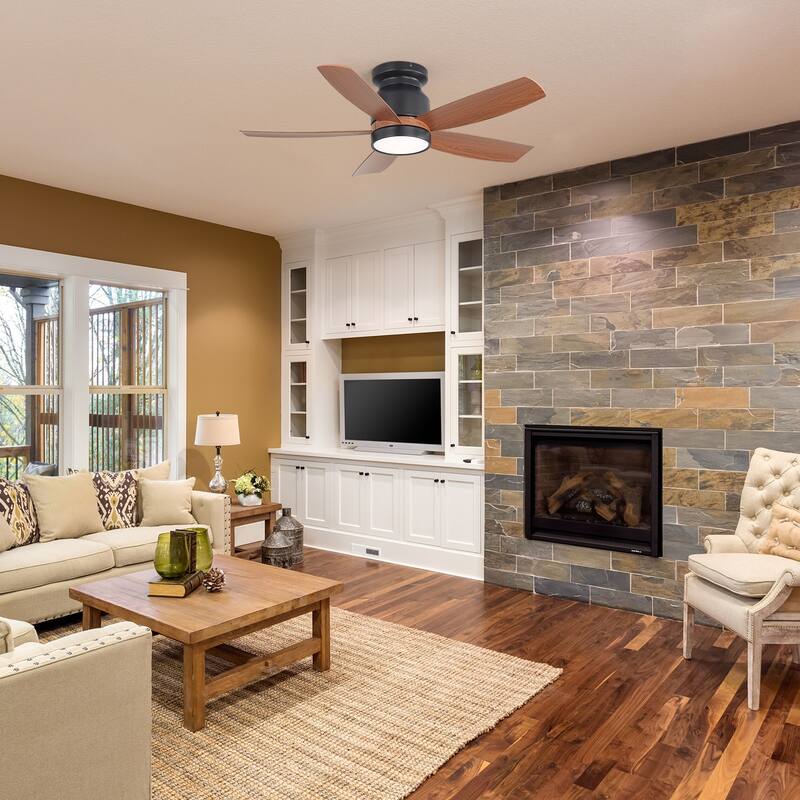 Sofucor 42"/48"/ 52"/60"Noiseless Walnut Wood Ceiling Fan with Remote Control, Integrated Light Optional