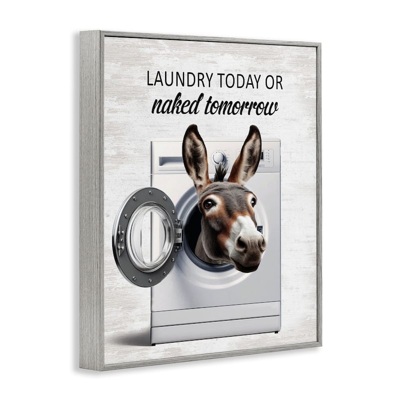 Stupell Funny Donkey Washing Machine Framed Giclee Art Design By Lettered and Lined
