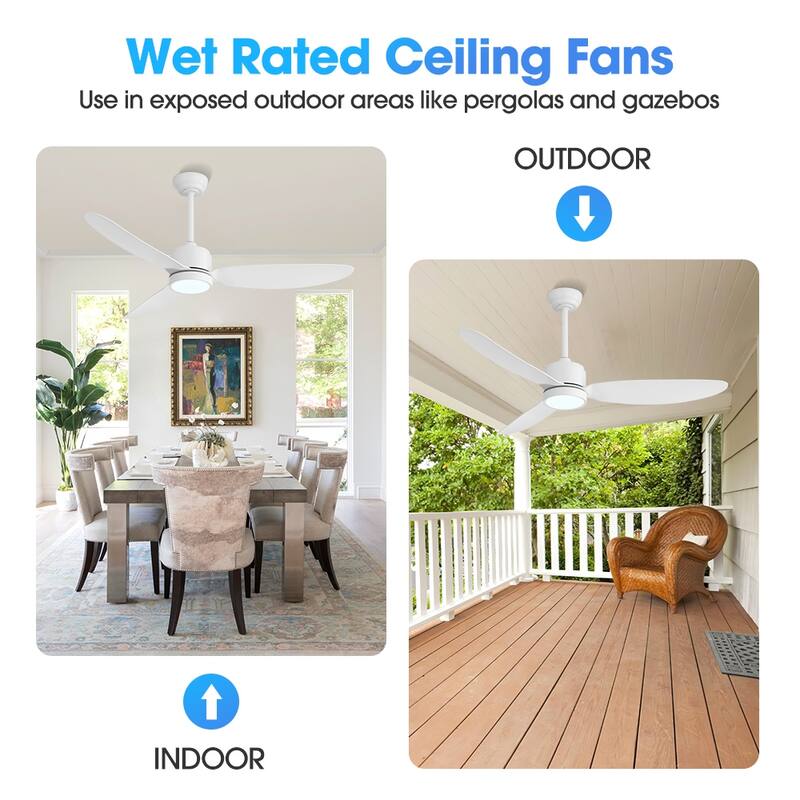 MLiAN 42 in 3 ABS Blades Indoor and Outdoor Ceiling Fan with Integrated LED and Remote Downrod