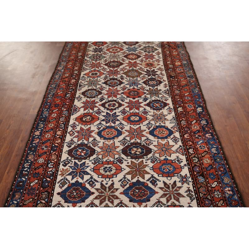 Pre-1900 Antique Vegetable Dye Senneh Persian Wool Carpet - 4'0" x 11'7"