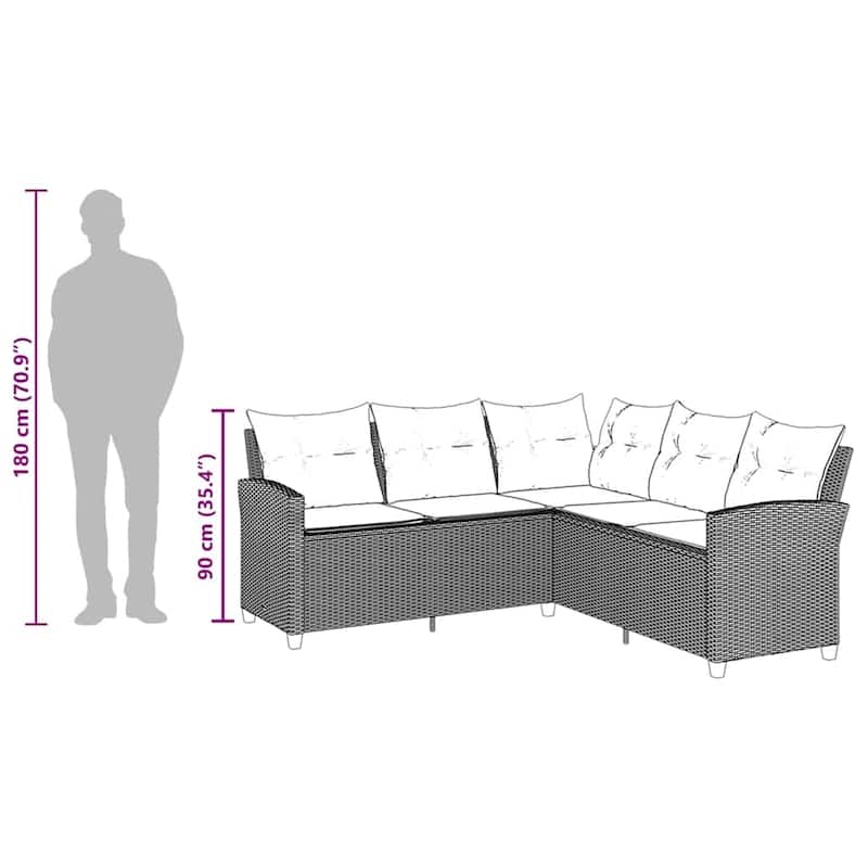 vidaXL Couch Sofa Beige PE rattan, powder-coated steel Large - 72.4 x 72.4 x 31.5