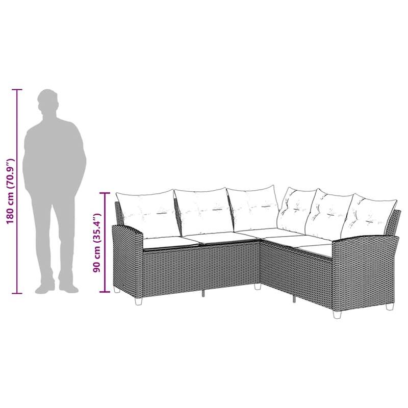 vidaXL Couch Sofa Grey PE rattan Five Seater Removable Covers - 72.4 x 72.4 x 31.5
