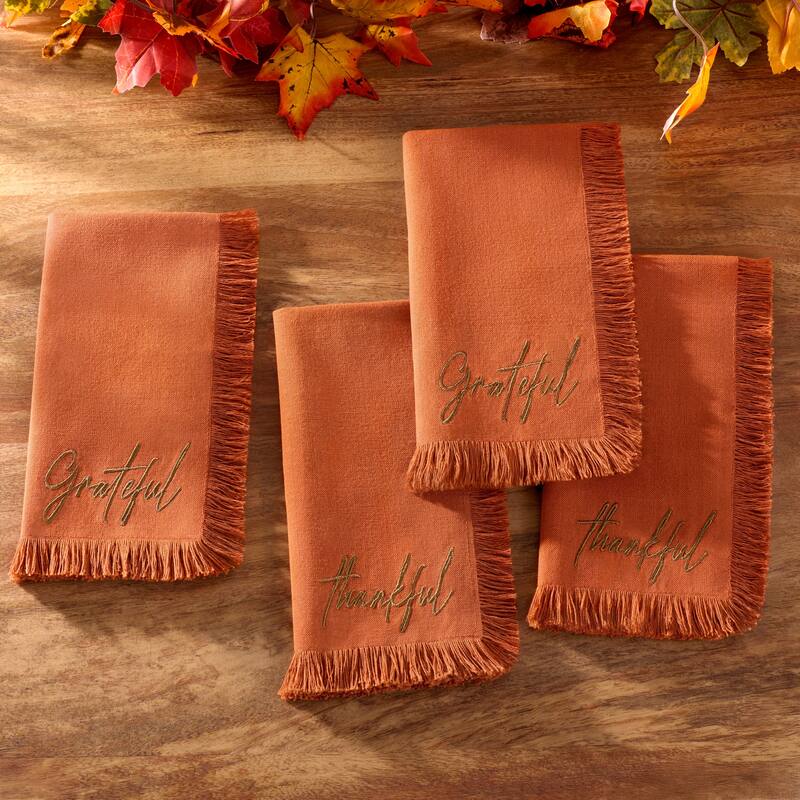 Fringed Harvest Sentiment Napkins, Set of 4 - 17x17