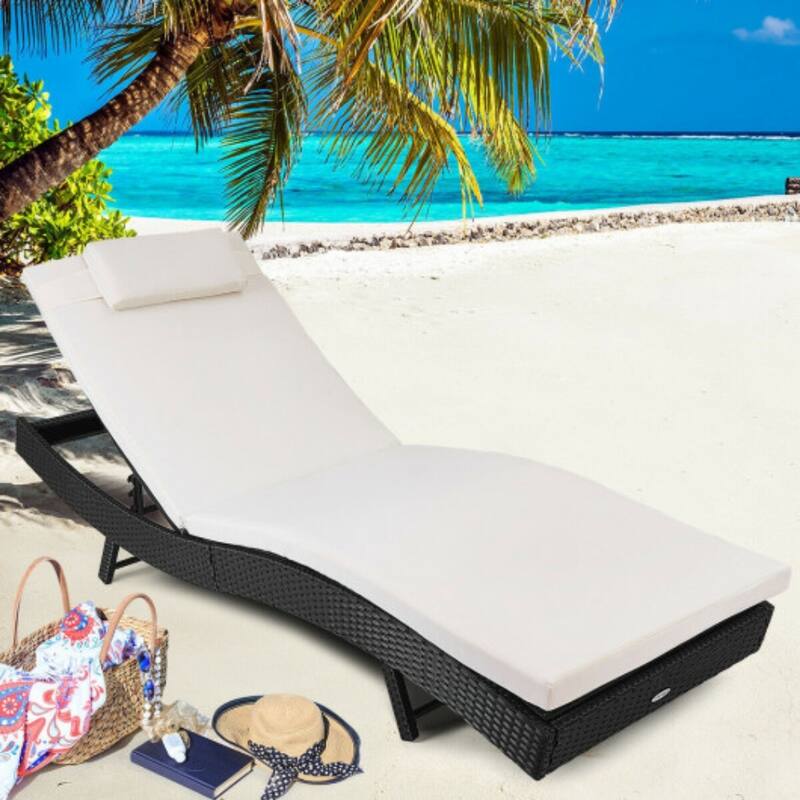 Outdoor Rattan Chaise Lounge Chair - 84.5" x 27.5" x 12.5" (L x W x H) - Black