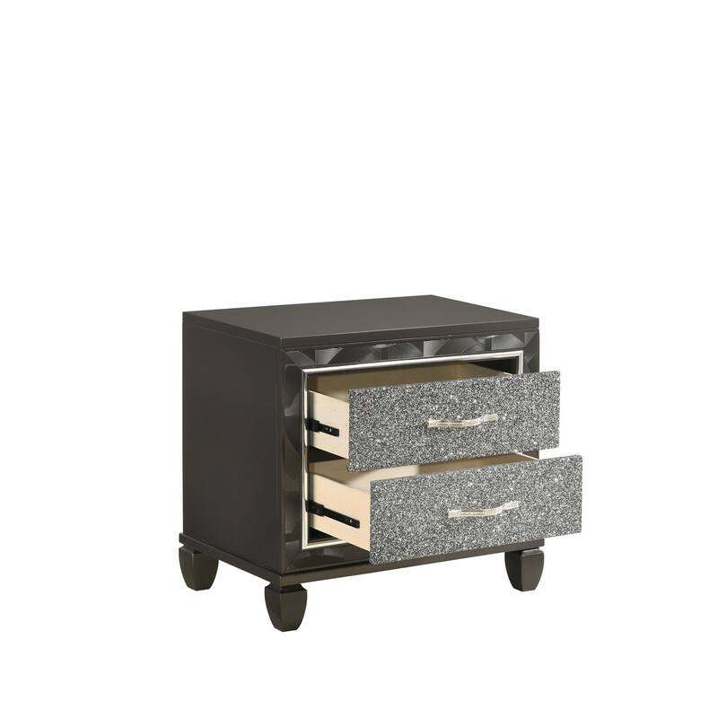 Black/Chrome 2 Drawer 17.5 in. W Nightstand with Sturdy Hardware and Ample Storage