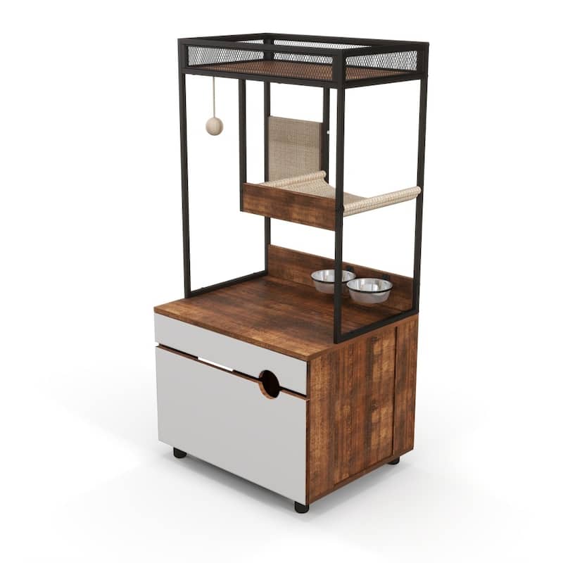 Hidden Cat Litter Box Enclosures with Cat Tree Tower - 23.62"L * 18.90"W * 48.03"H