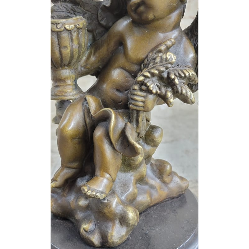 Handmade Cherub Holding Celebration Cup 8.5 Inches Bronze Candleholder Religious