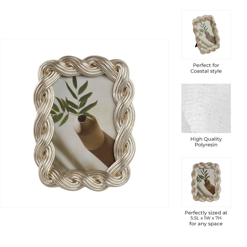 Decorative Resin and Glass Frame Twisted Rope Design - 5"x7", Gold