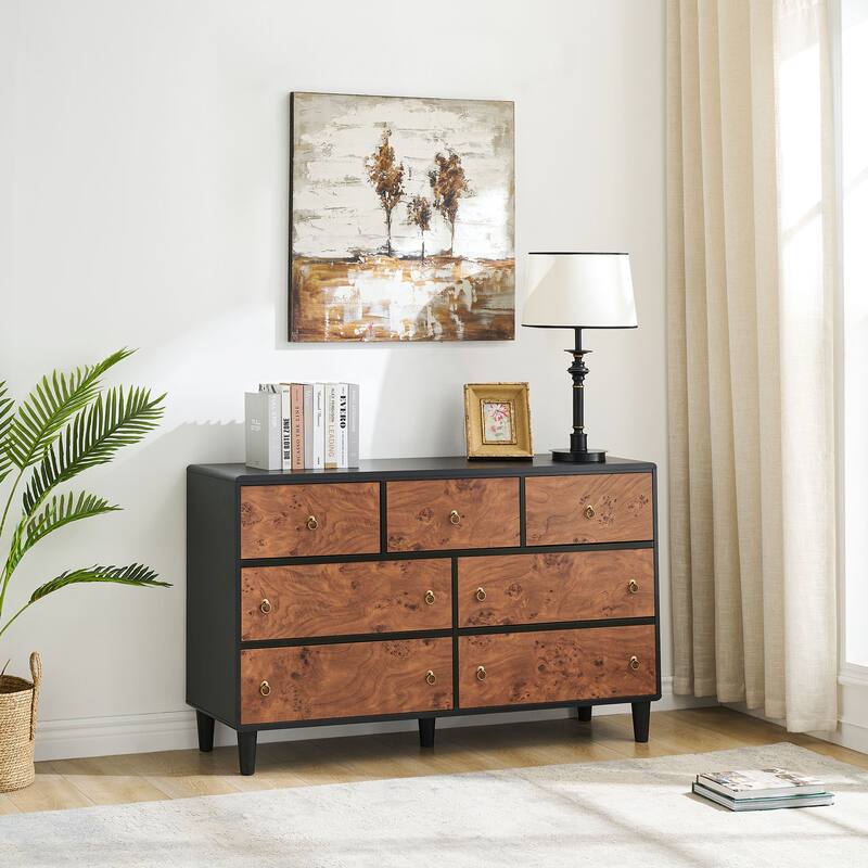 Drawers Dresser, Modern Chest of Drawers with Vintage Circle Handle and Curved Profile Design