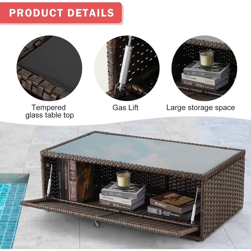 EROMMY 6/7 Piece Modular Outdoor Rattan Sofa Set, All-Weather Wicker Patio Furniture with Storage Table, Cushions & Pillows