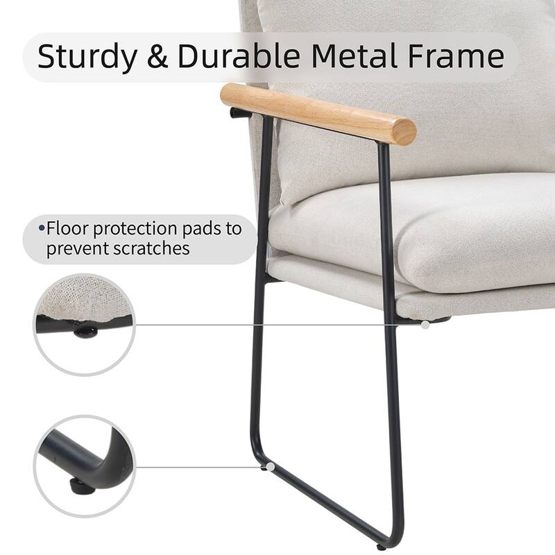 Modern Accent Chair with Removable Cushion, Wood Armrests, Living Room
