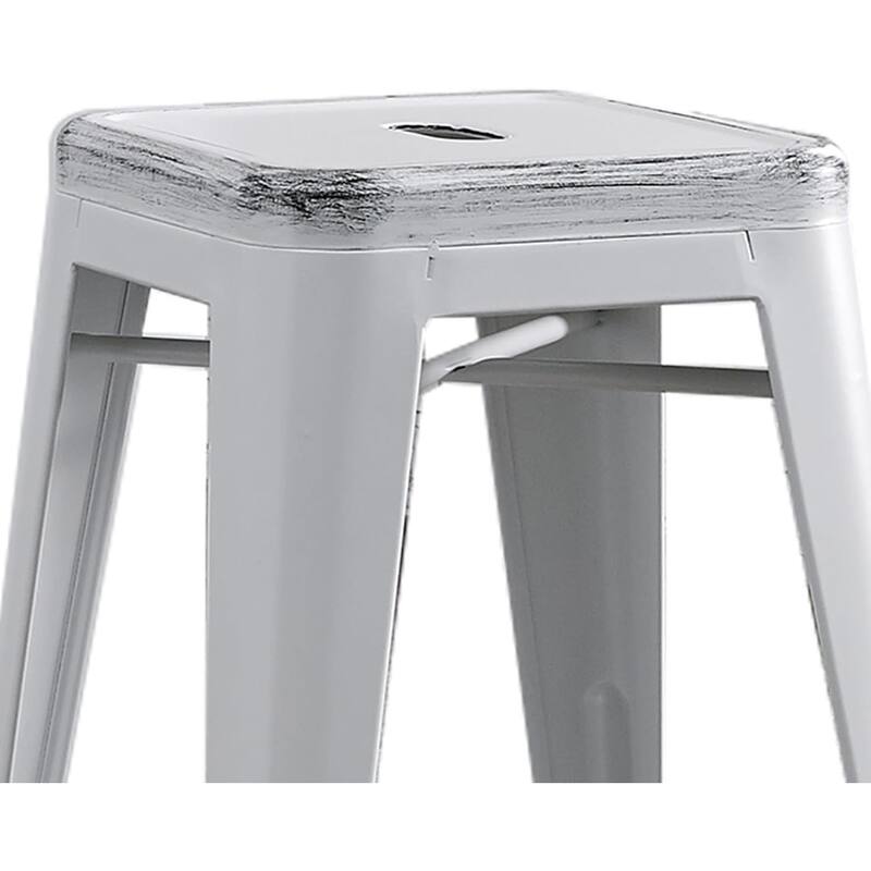 Backless Light Weight Industrial Vintage Costal Metal Bar Stools Without Back and 4 Leg Design (Set of 2)(24" Seat)