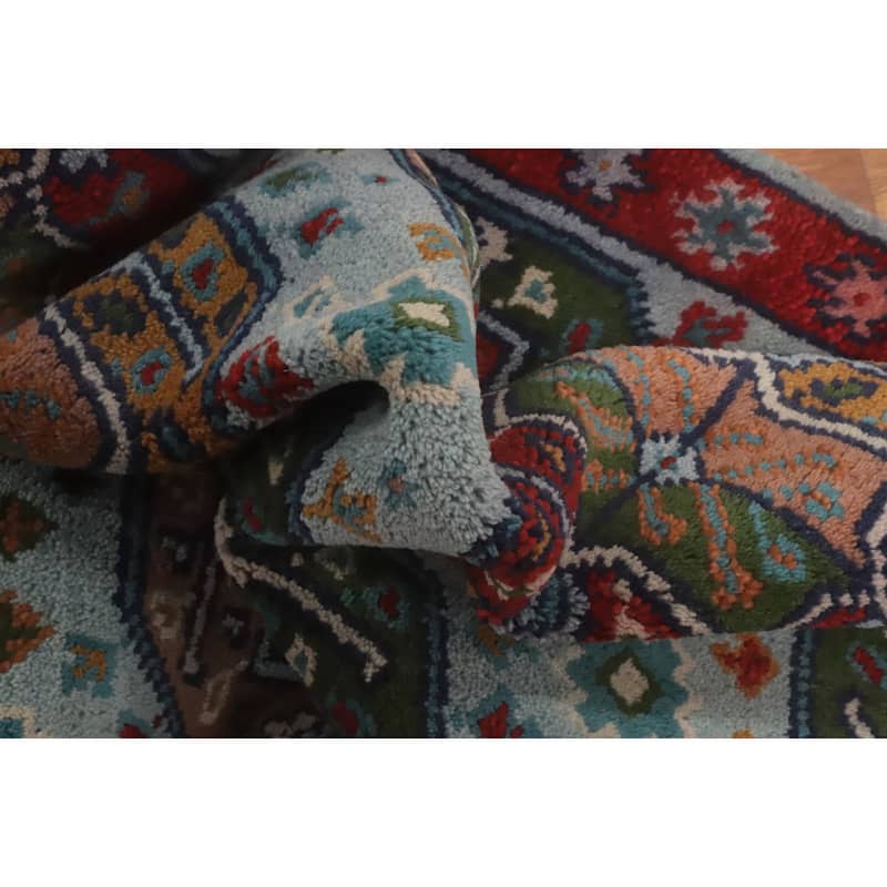 Hand-knotted Traditional Wool Blue Geometric Area Rug Oriental Carpet - 5' 9'' X 3' 10''