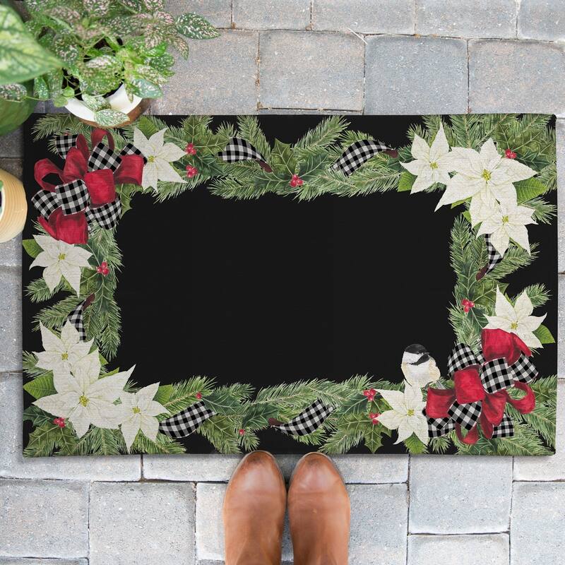 Laural Home Christmas Themed Chenille Outdoor Rug - 3' x 5' - Christmas Trimmings