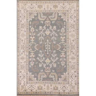Gray Oushak Oriental Area Rug Handmade Floral Wool Carpet - 3'11" x 6'0"